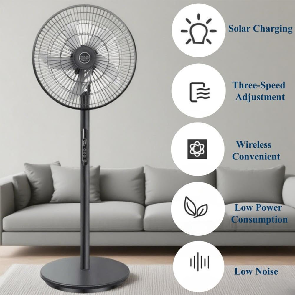 Oscillating Pedestal Fan with Remote, Solar Rechargeable, 3 Speeds, 16in, White K98560