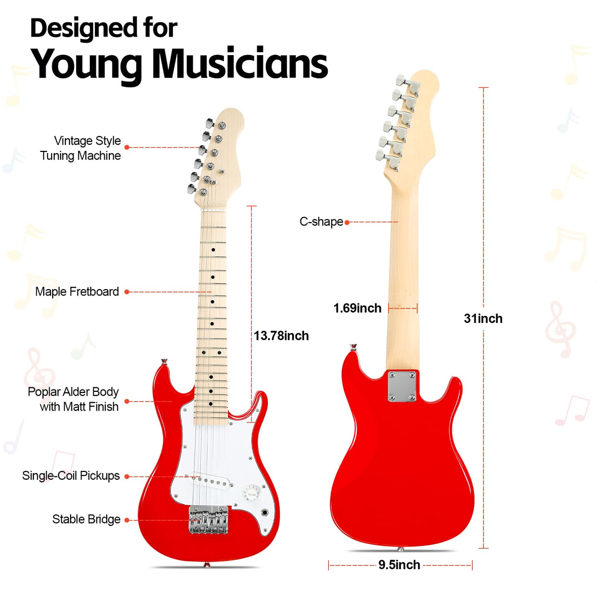 30in Kids Electric Guitar Starter Kit with 5W Amp and Gig Bag X99070