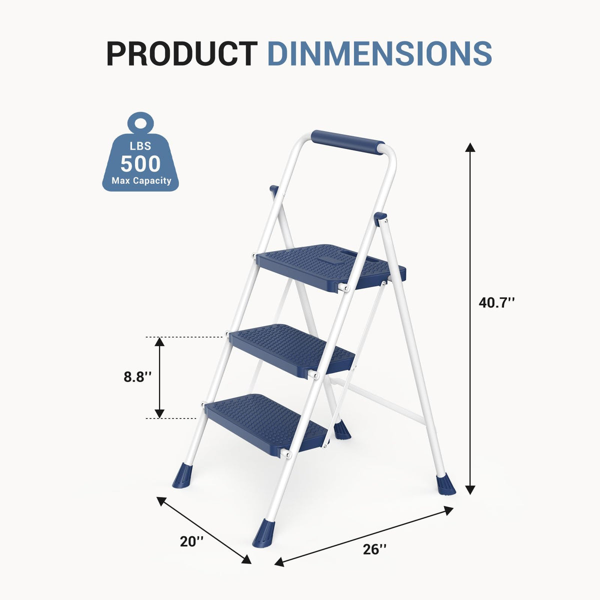 3 Step Anti-Slip Handrail 500lbs Step Ladder Q68419