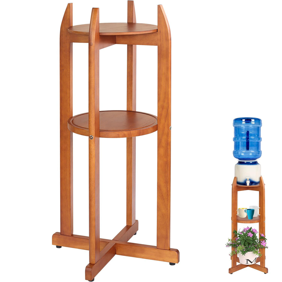 Solid Wood Water Dispenser Stand with 2 Shelves Q829