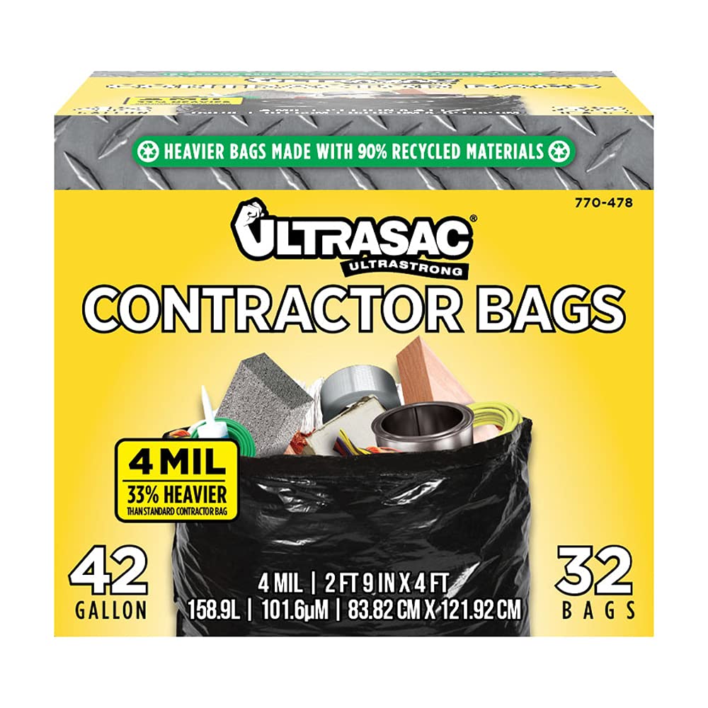 42 Gallons 4 Mil Heavy Duty Contractor Bags 32 Pack with Ties F3243