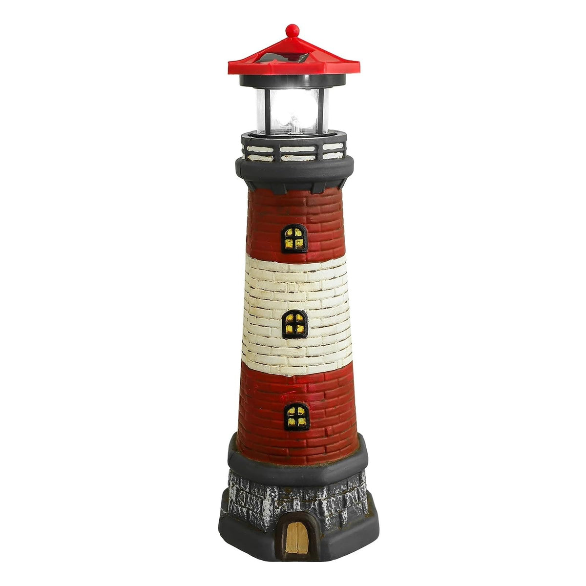 Solar Powered Lighthouse Rotating Beacon Red Resin Y92741