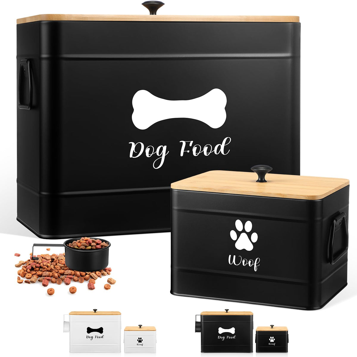 2Pcs Extra Large Metal Dog Food Containers Airtight Black J91733