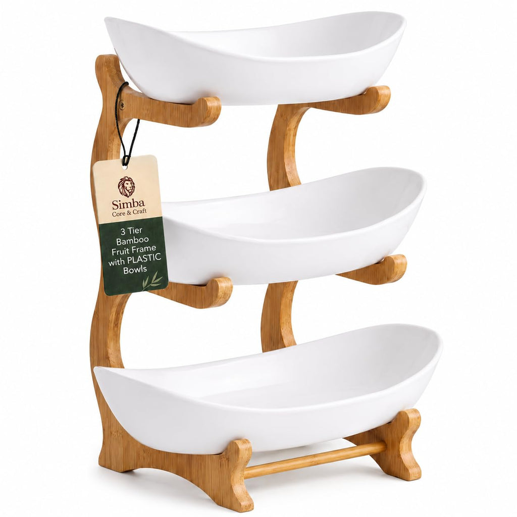 3 Tier Plastic Fruit Basket with Bamboo Stand Q601