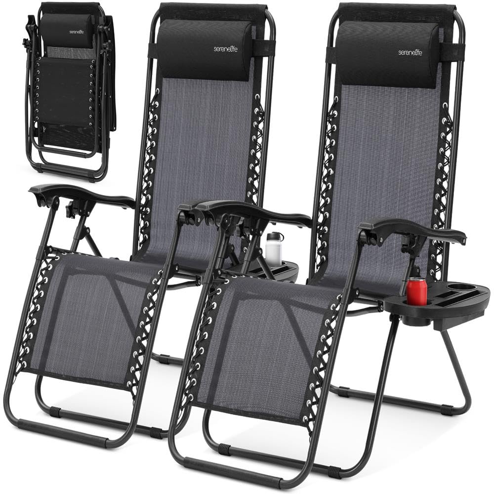 2 Pack Black Zero Gravity Lounge Chairs with Side Table X219