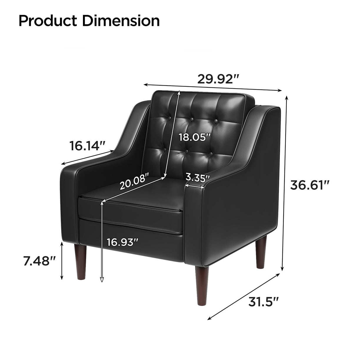 PU Leather Accent Chair Button-Tufted Upholstered Black F68356
