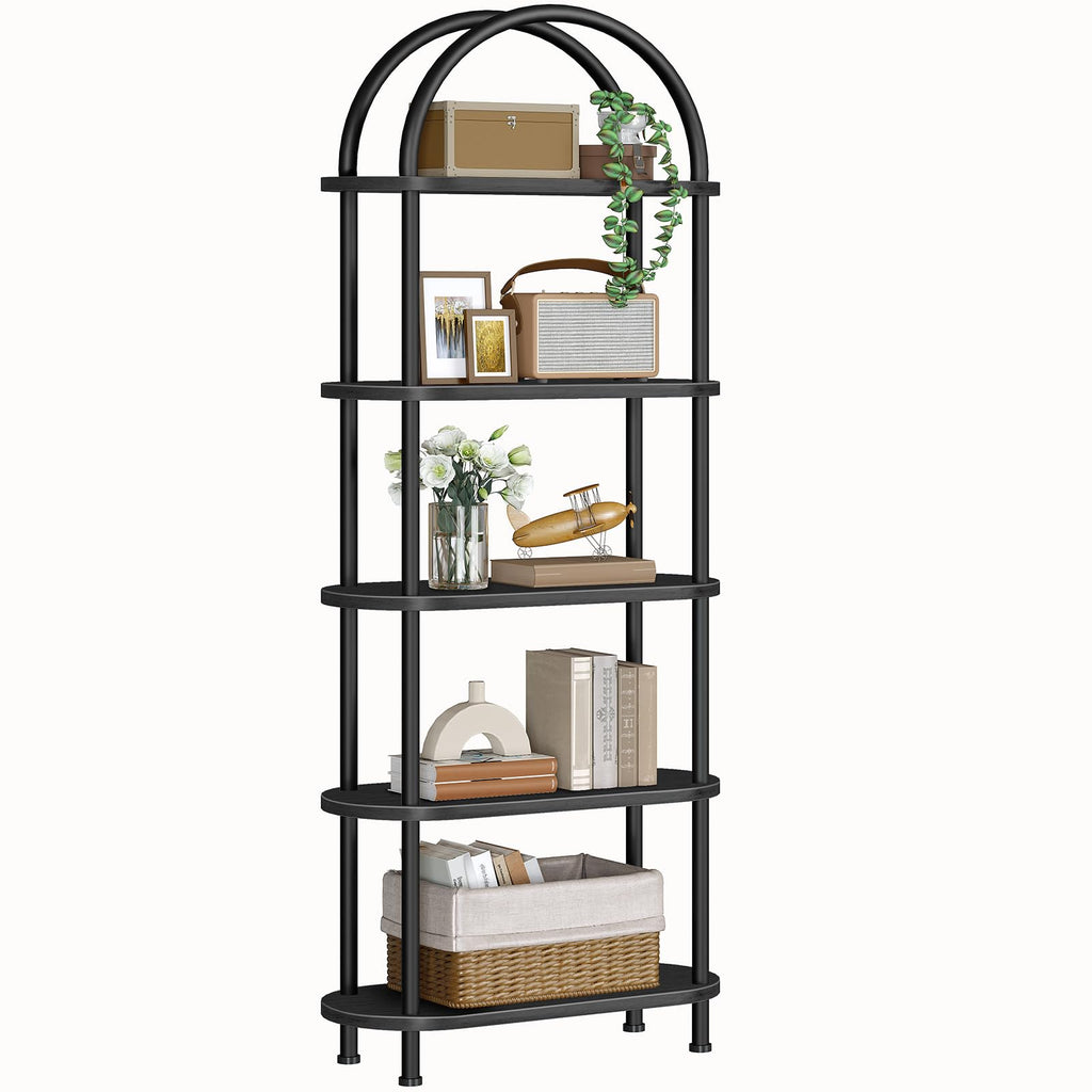 5 Tier Arched Wooden Bookshelf Metal Frame I9624