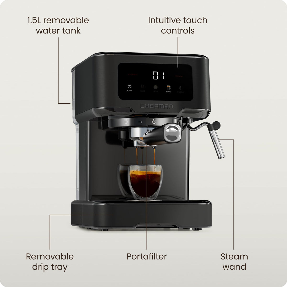 15 Bar Digital Espresso Machine with Steam Wand J59441