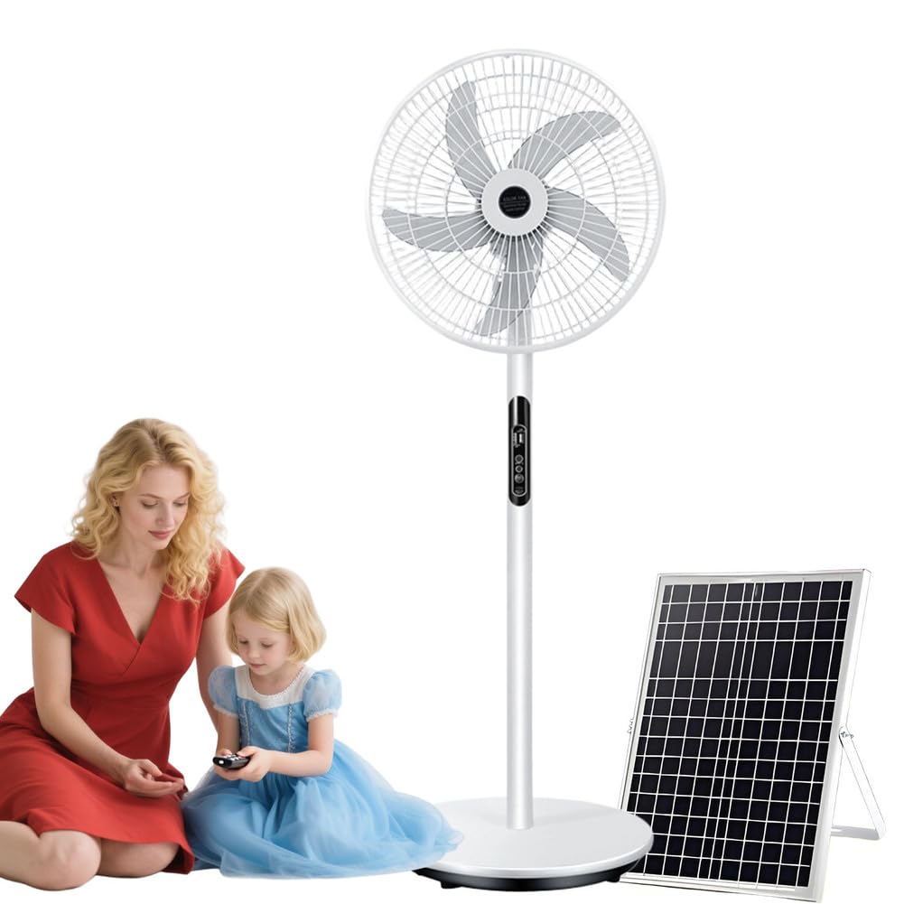 Oscillating Pedestal Fan with Remote, Solar Rechargeable, 3 Speeds, 16in, White K98560