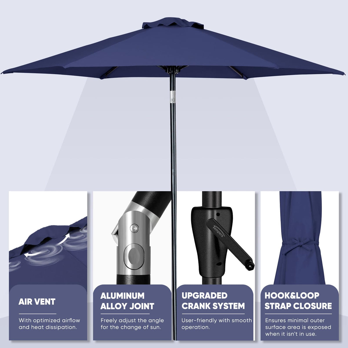 Patio Market Outdoor Table Umbrella with Push Button Tilt and Crank X486