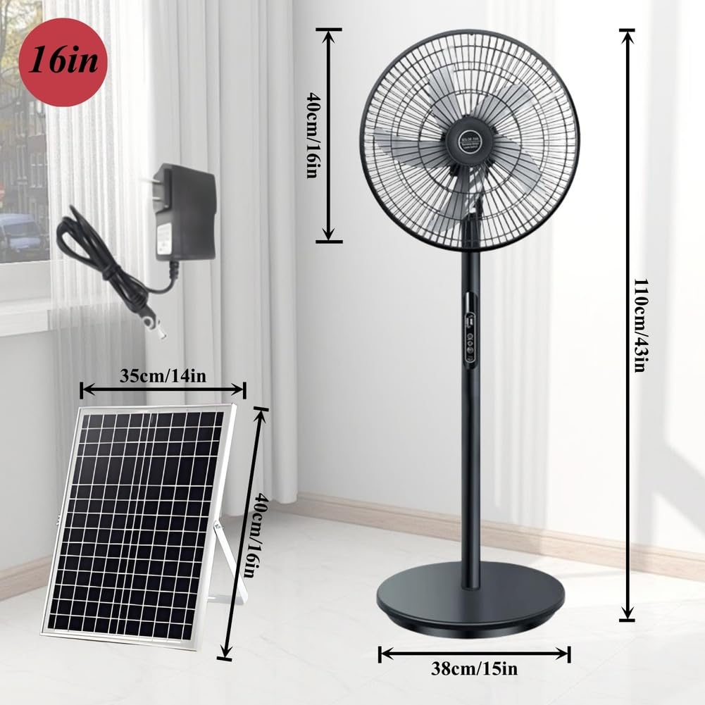Oscillating Pedestal Fan with Remote, Solar Rechargeable, 3 Speeds, 16in, White K98560