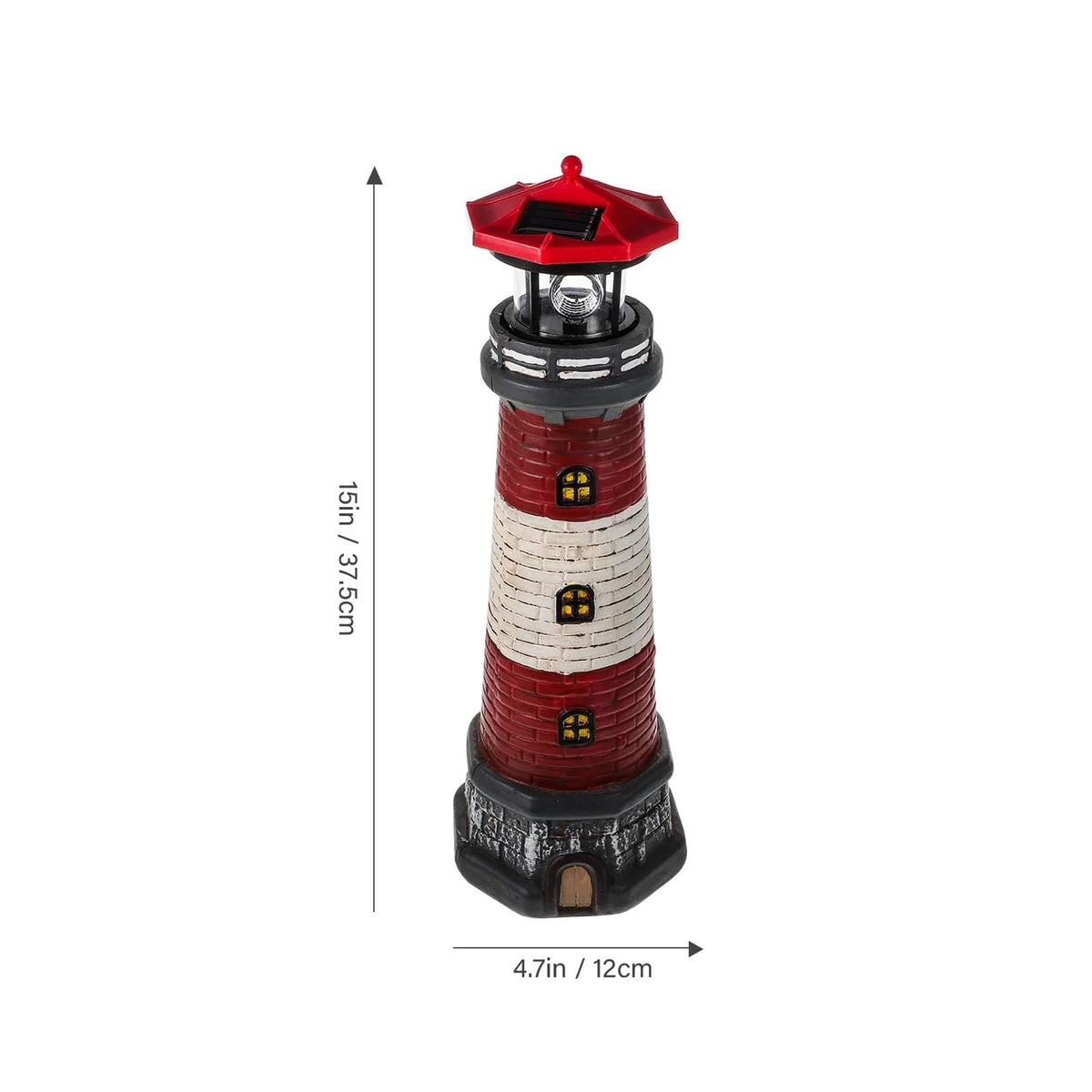 Solar Powered Lighthouse Rotating Beacon Red Resin Y92741