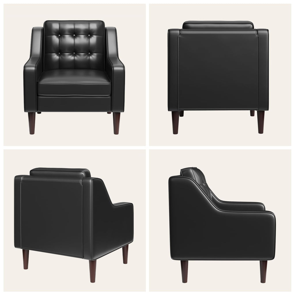 PU Leather Accent Chair Button-Tufted Upholstered Black F68356