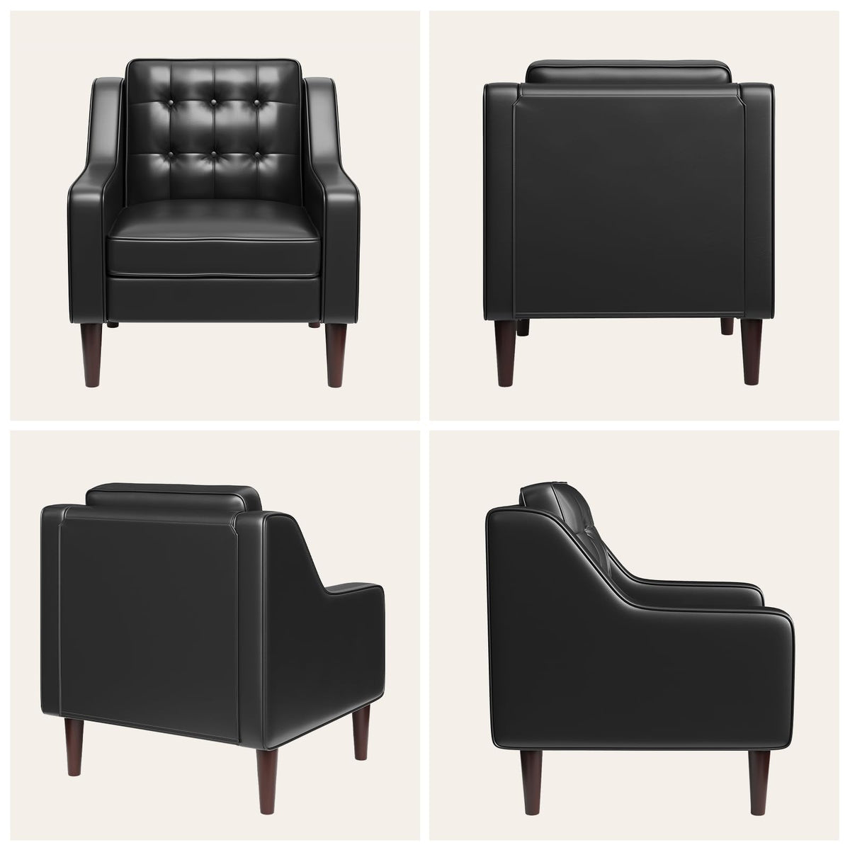 PU Leather Accent Chair Button-Tufted Upholstered Black F68356