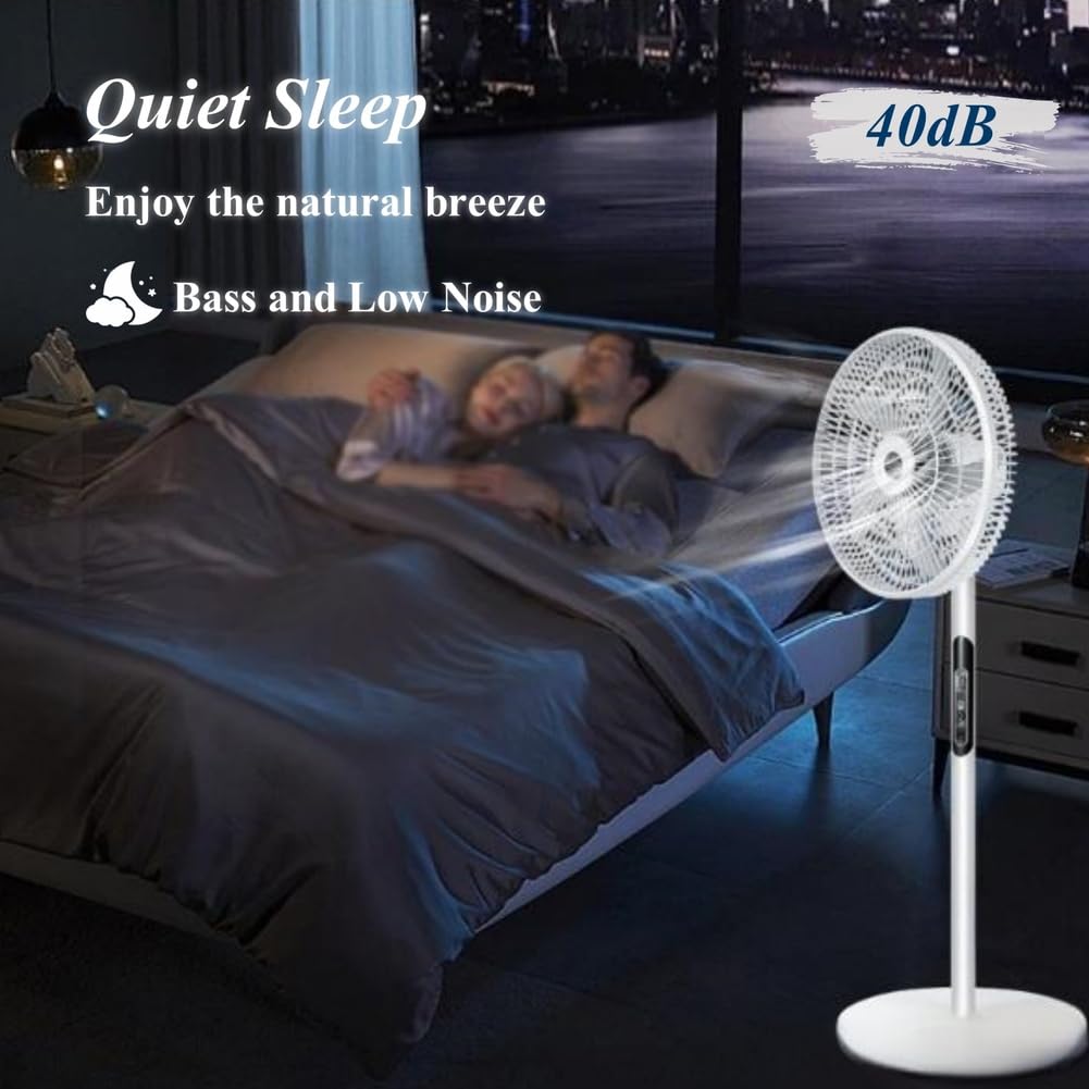 Oscillating Pedestal Fan with Remote, Solar Rechargeable, 3 Speeds, 16in, White K98560