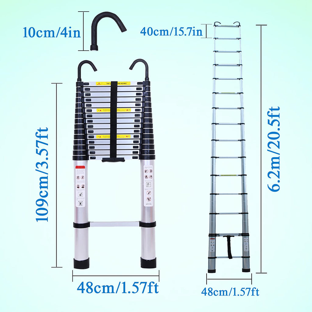 Collapsible Telescoping Ladder 20.5FT Aluminum Lightweight 330LB Capacity D337380