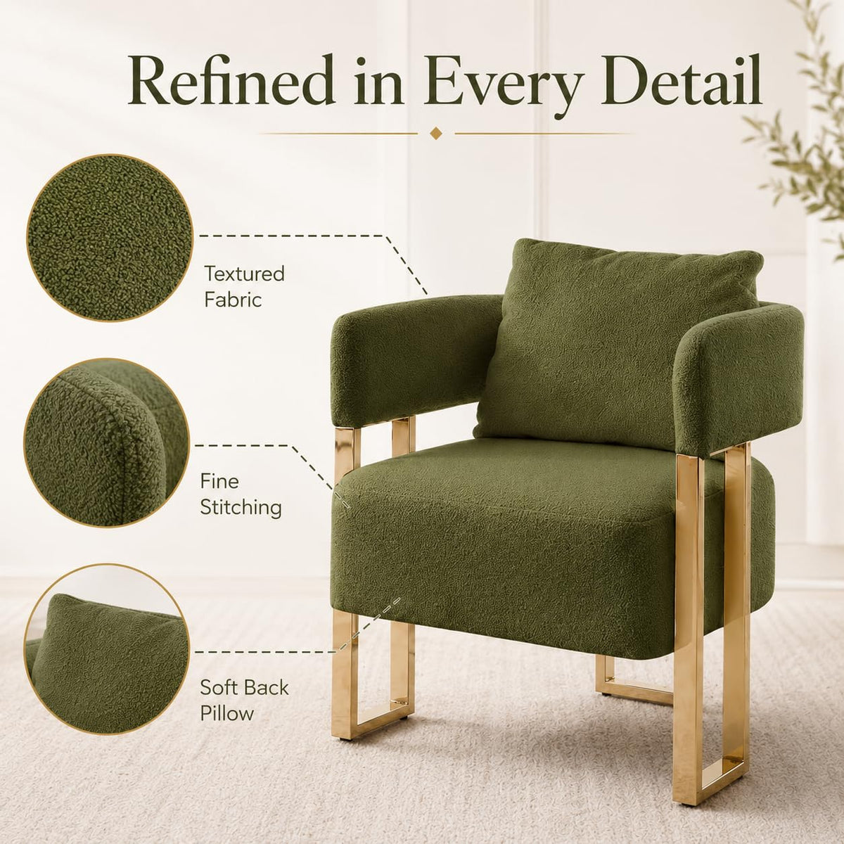 Green Teddy Accent Chair Set of 2 Upholstered Arm Chair V954662