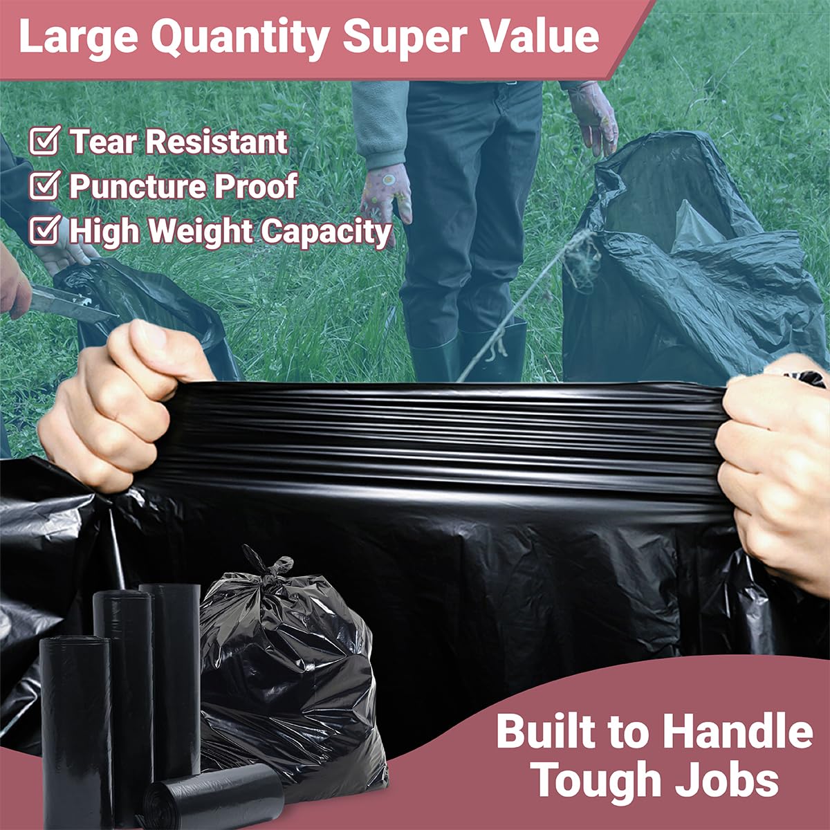 Heavy Duty Black Trash Bags, 100 Count, 40in x 46in X12649