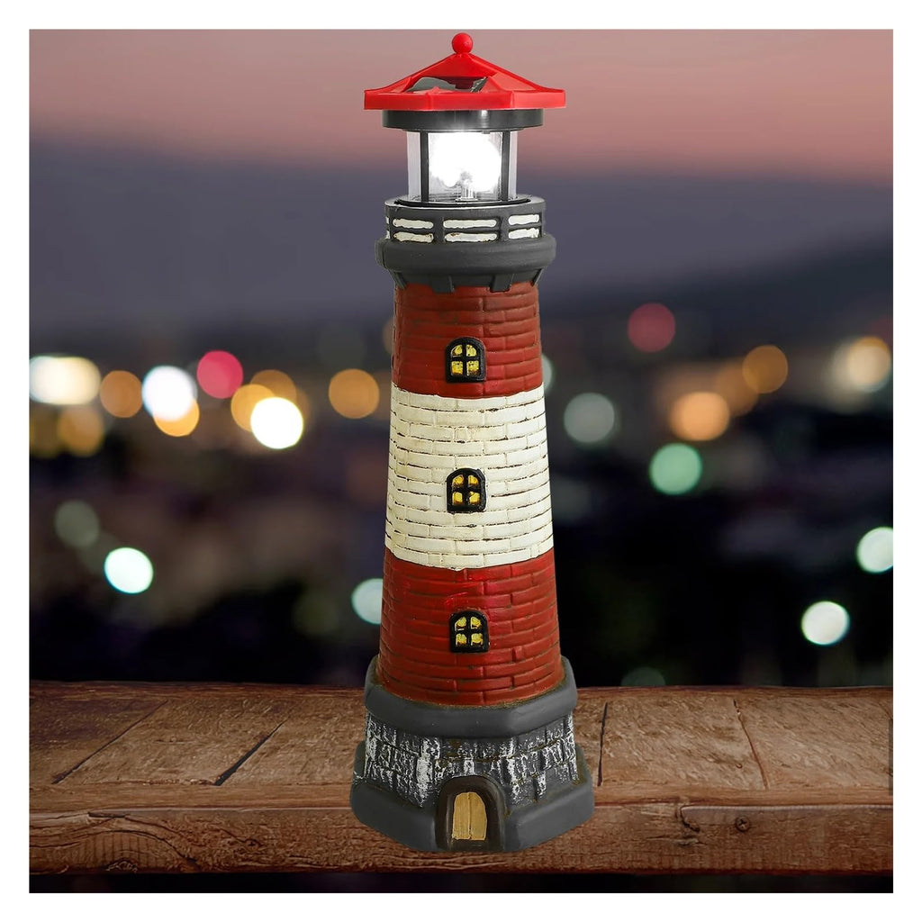 Solar Powered Lighthouse Rotating Beacon Red Resin Y92741