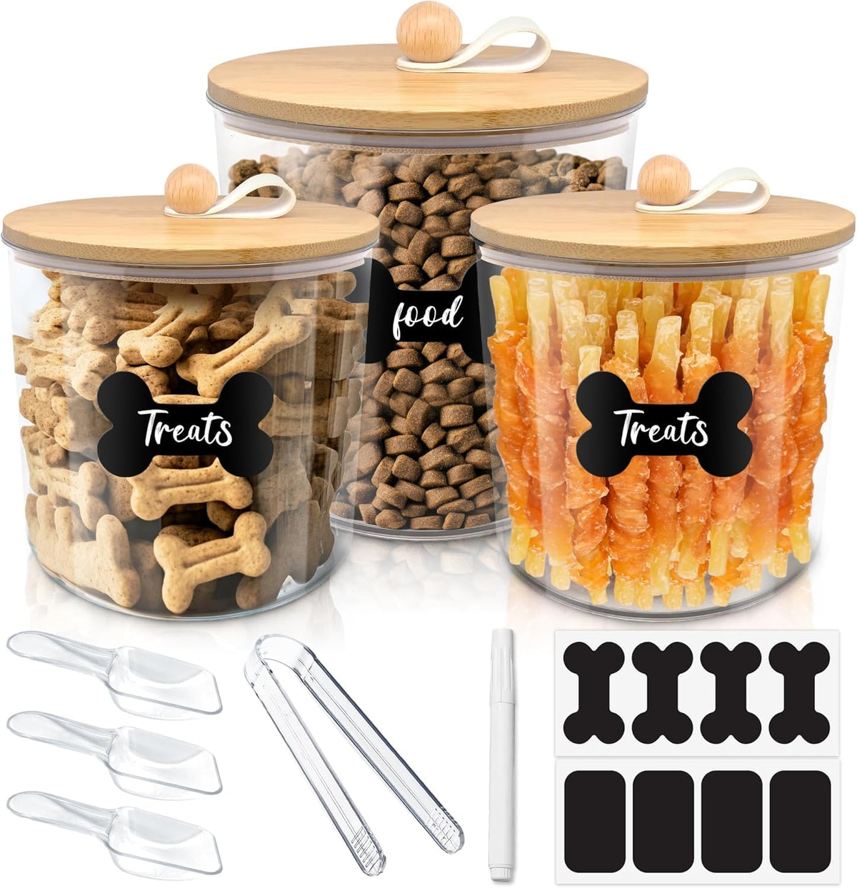 3 Pack Airtight Dog Food Storage Container with Bamboo Lids X7863