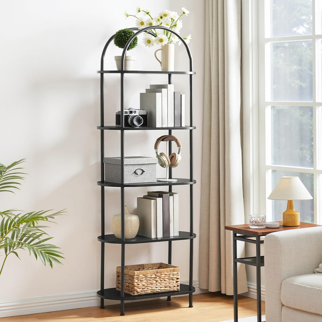 5 Tier Arched Wooden Bookshelf Metal Frame I9624