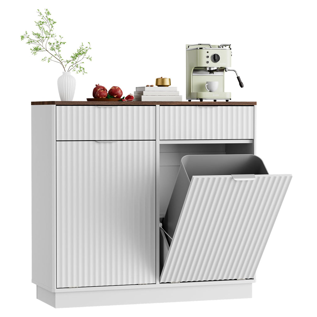 White Double Tilt Out Trash Can Cabinet S9084