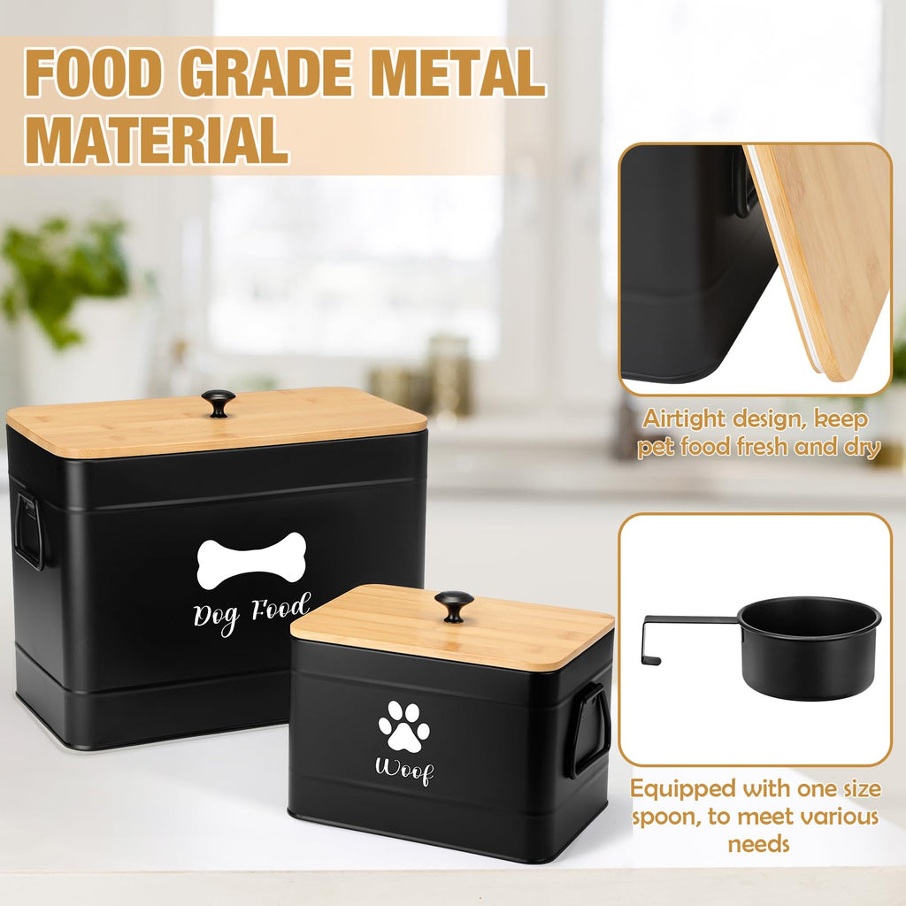 2Pcs Extra Large Metal Dog Food Containers Airtight Black J91733
