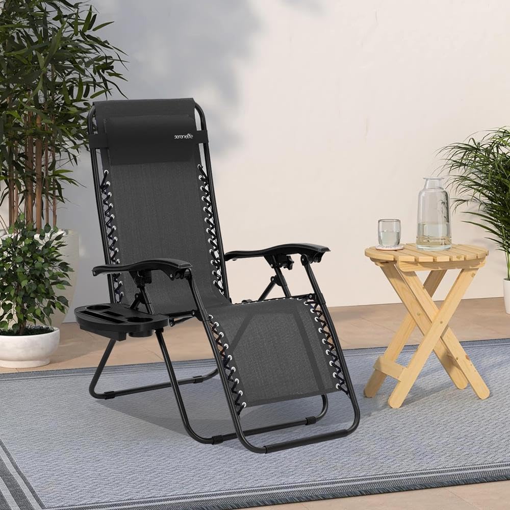 2 Pack Black Zero Gravity Lounge Chairs with Side Table X219