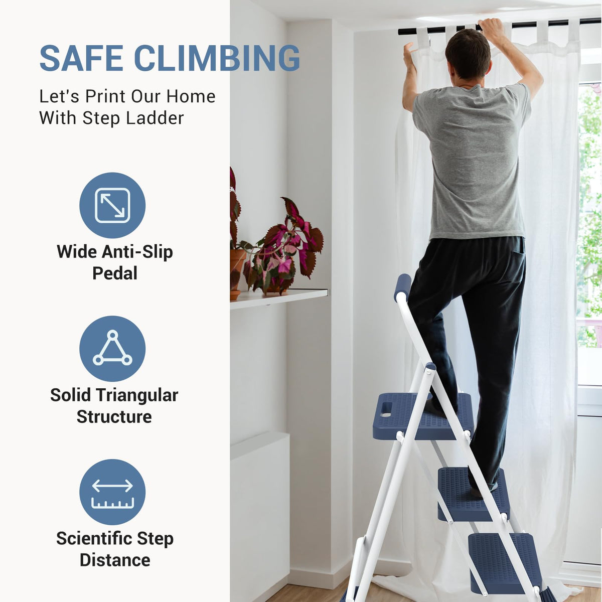 3 Step Anti-Slip Handrail 500lbs Step Ladder Q68419