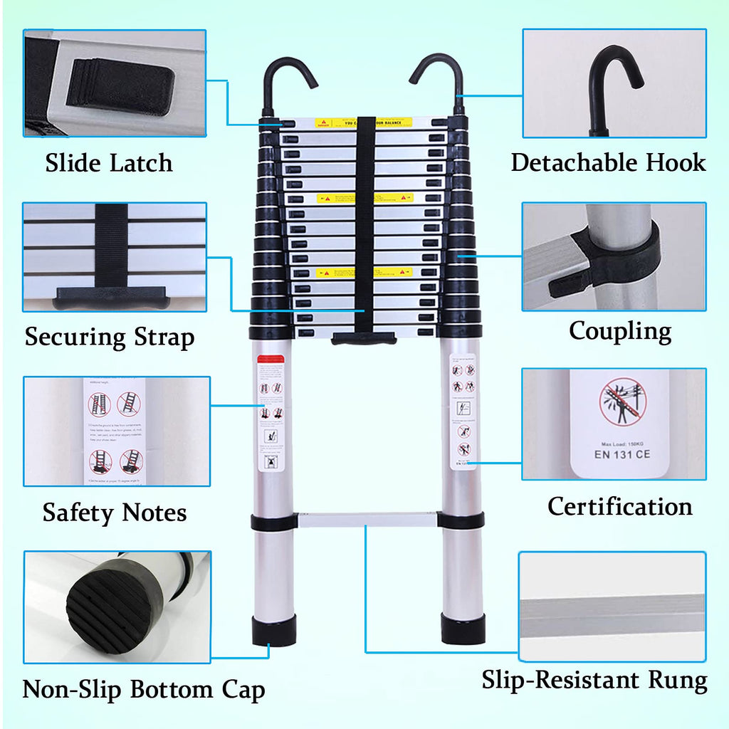 Collapsible Telescoping Ladder 20.5FT Aluminum Lightweight 330LB Capacity D337380