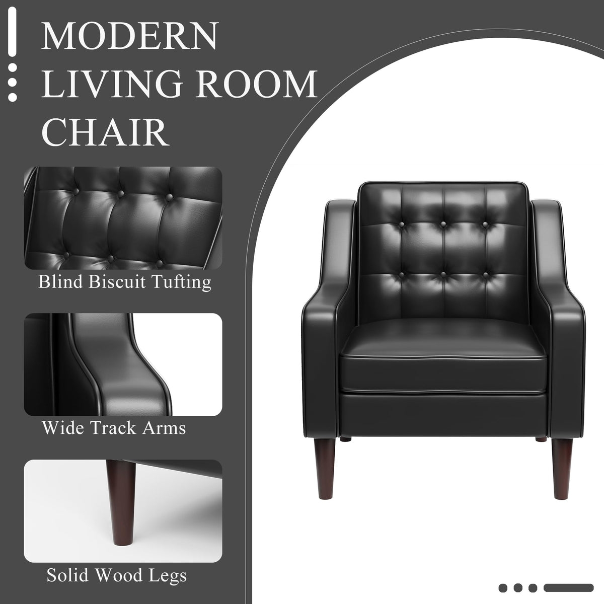 PU Leather Accent Chair Button-Tufted Upholstered Black F68356