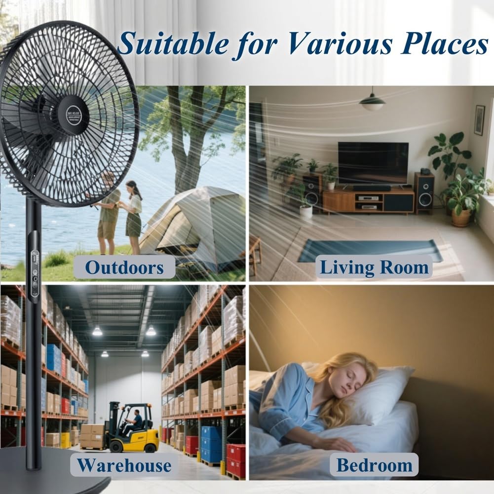 Oscillating Pedestal Fan with Remote, Solar Rechargeable, 3 Speeds, 16in, White K98560