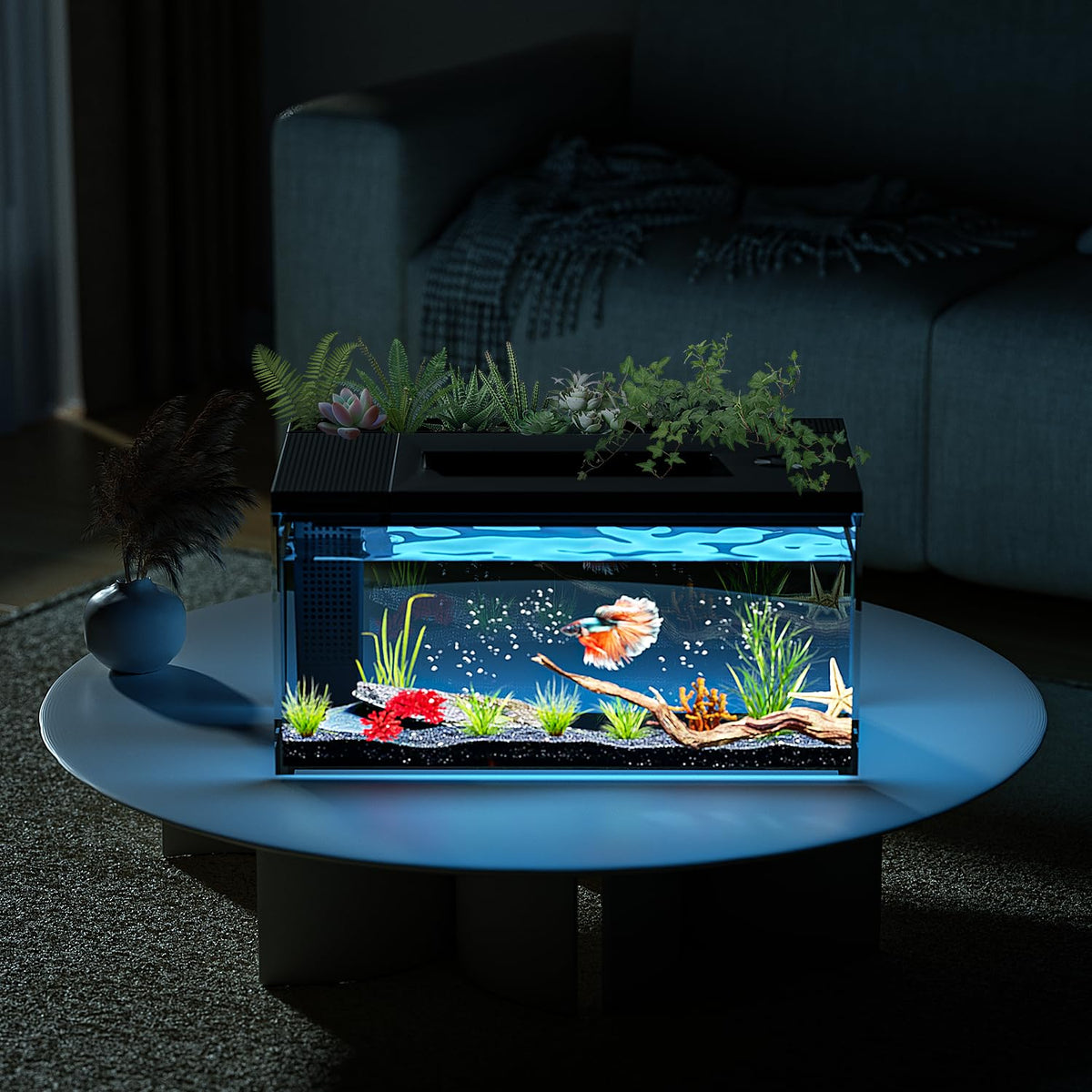3.7 Gallon Betta Fish Tank Kit with Filter Light Water Pump M7628