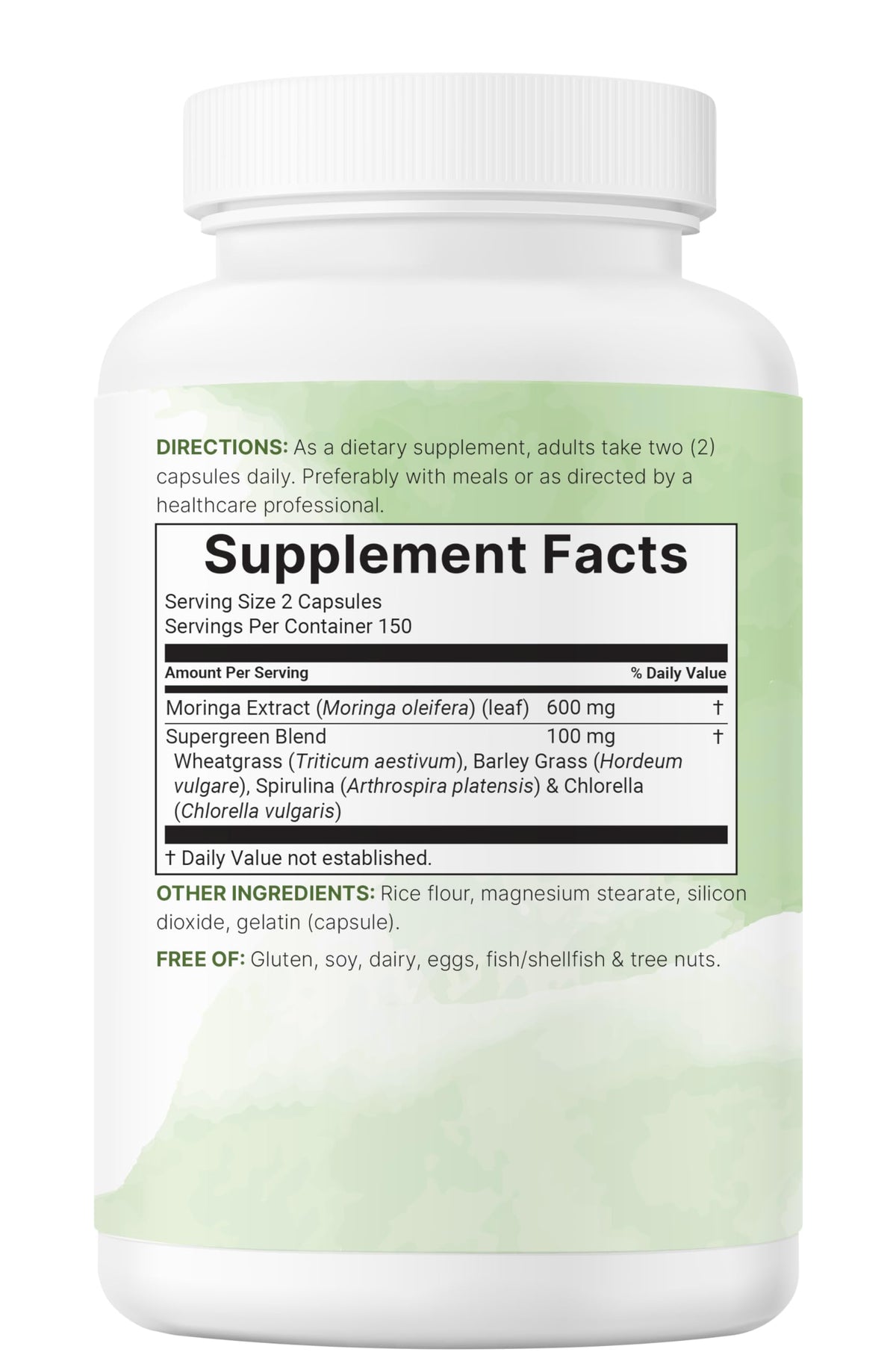 300 Capsules Moringa Oleifera Supergreens Blend Supplement F91136