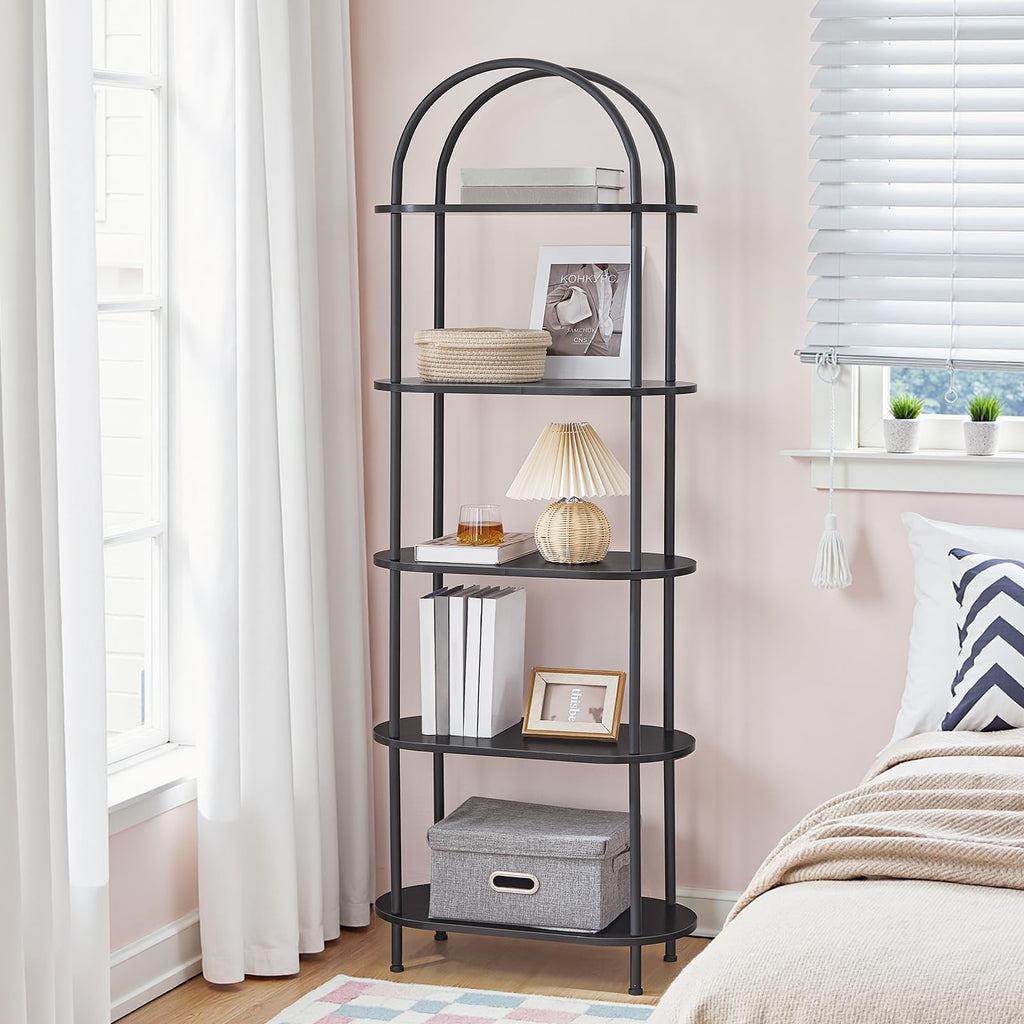 5 Tier Arched Wooden Bookshelf Metal Frame I9624