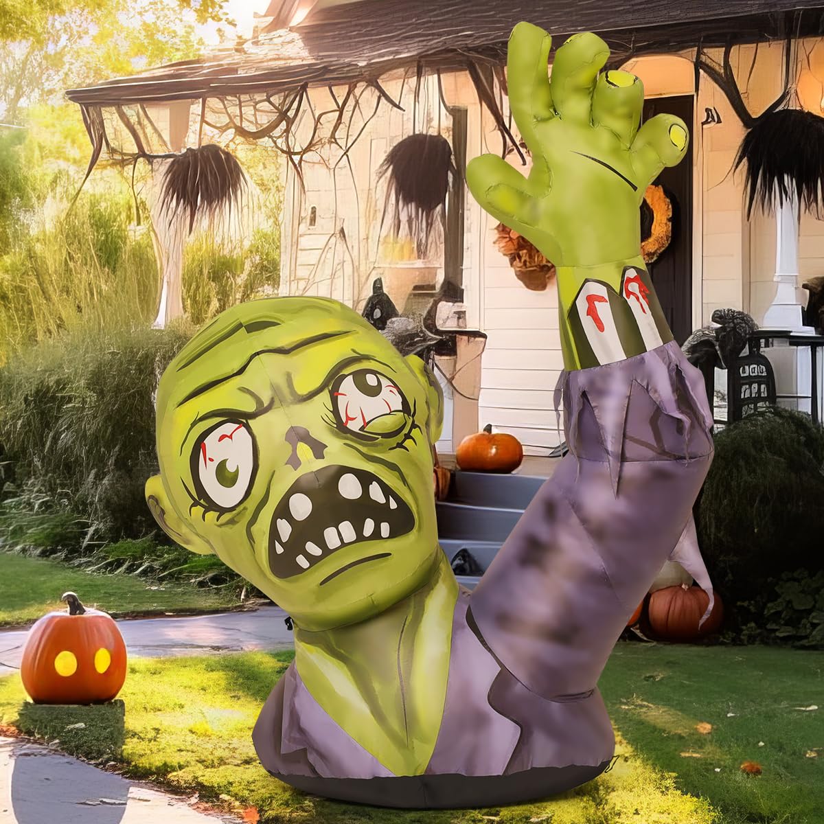 5.2 FT Halloween Inflatables Green Zombies with Built-in LEDs K11469