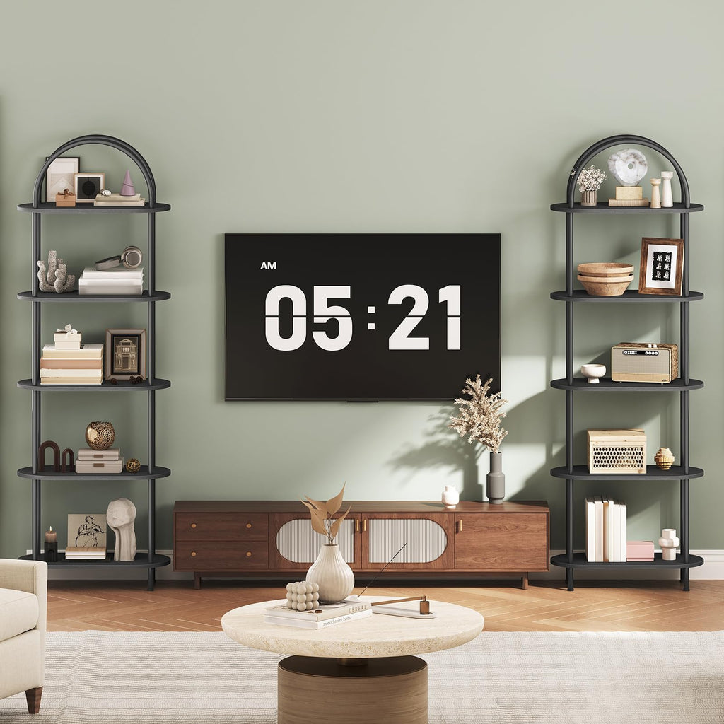 5 Tier Arched Wooden Bookshelf Metal Frame I9624