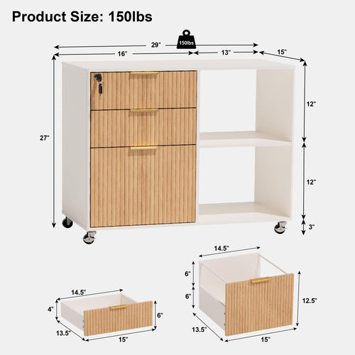 3 Drawer Fluted Mobile Filing Cabinet with Lock R136