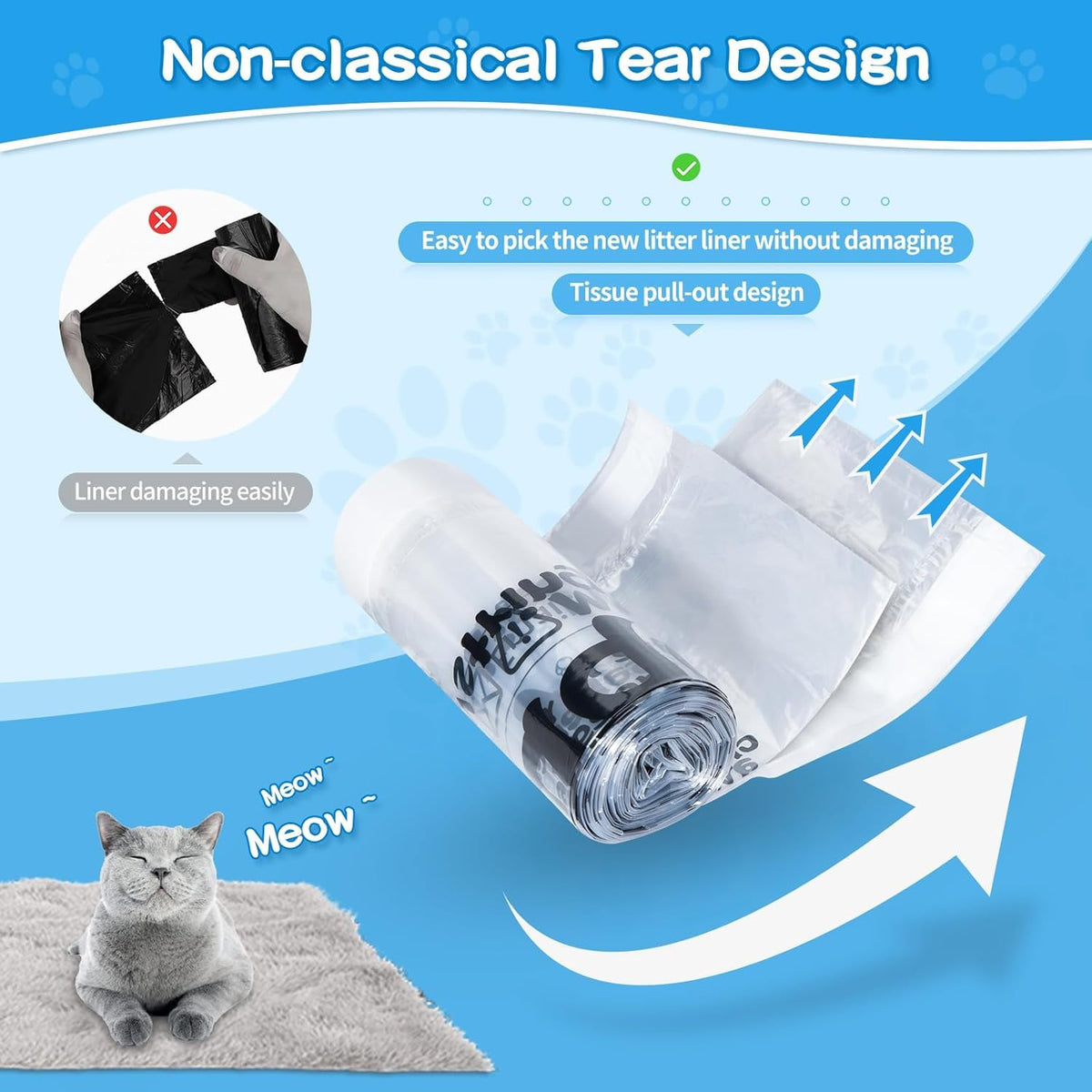 Litter Box Liners 100 Count Leak-Proof Drawstring I410