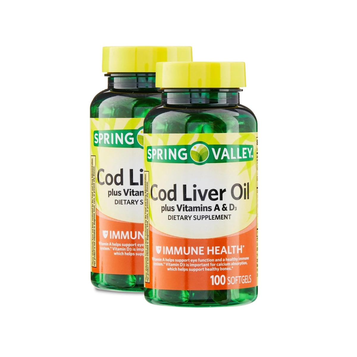 Cod Liver Oil Vitamins A & D3 100 Softgels Dietary Supplement Pack of 2 A19918