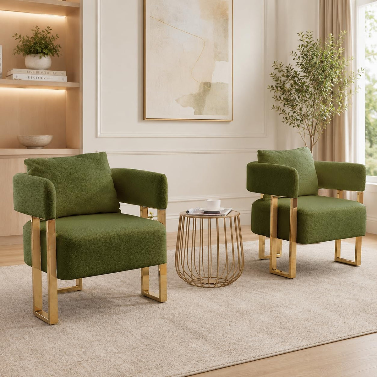 Green Teddy Accent Chair Set of 2 Upholstered Arm Chair V954662