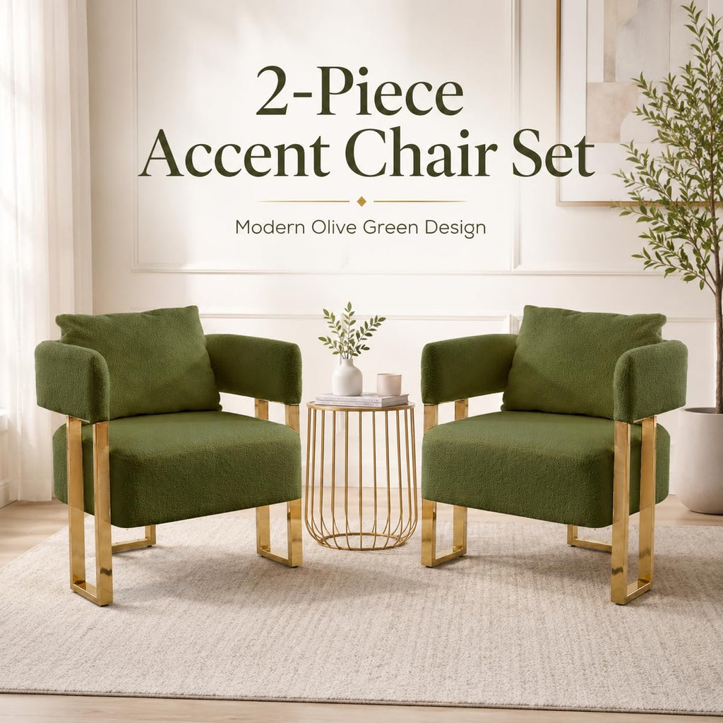 Green Teddy Accent Chair Set of 2 Upholstered Arm Chair V954662
