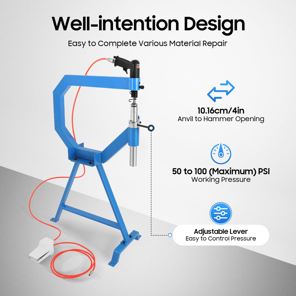 Pneumatic Planishing Hammer with 1" 2" 3" Anvils Dies and Foot Pedal J93104