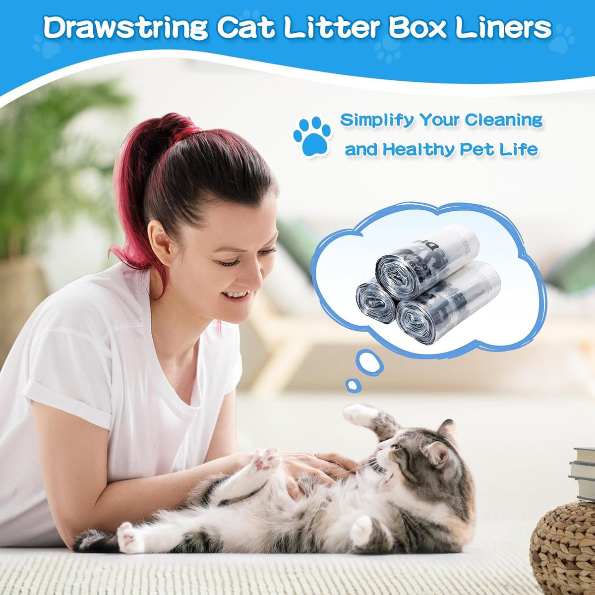 Litter Box Liners 100 Count Leak-Proof Drawstring I410