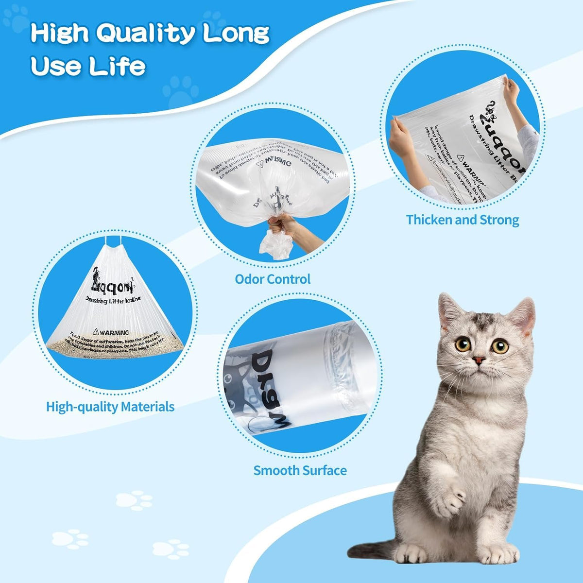 Litter Box Liners 100 Count Leak-Proof Drawstring I410