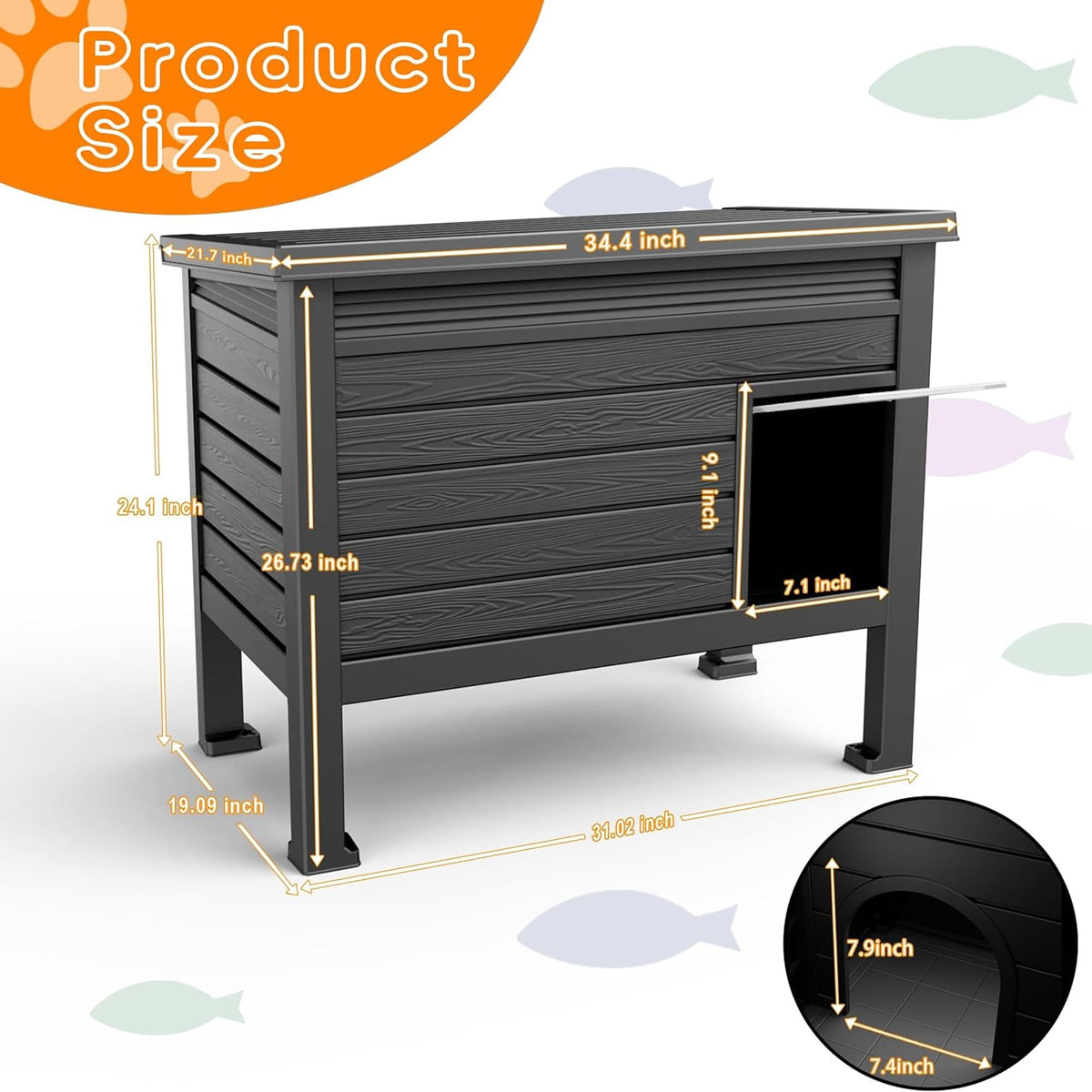 Outdoor Cat House, Black, Large Z87333