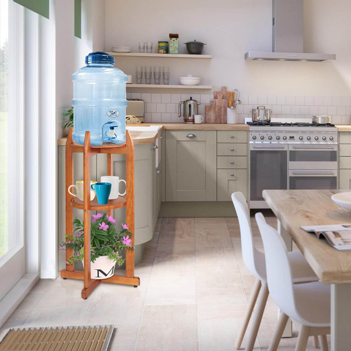 Solid Wood Water Dispenser Stand with 2 Shelves Q829