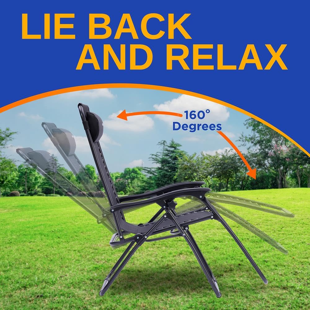 2 Pack Black Zero Gravity Lounge Chairs with Side Table X219