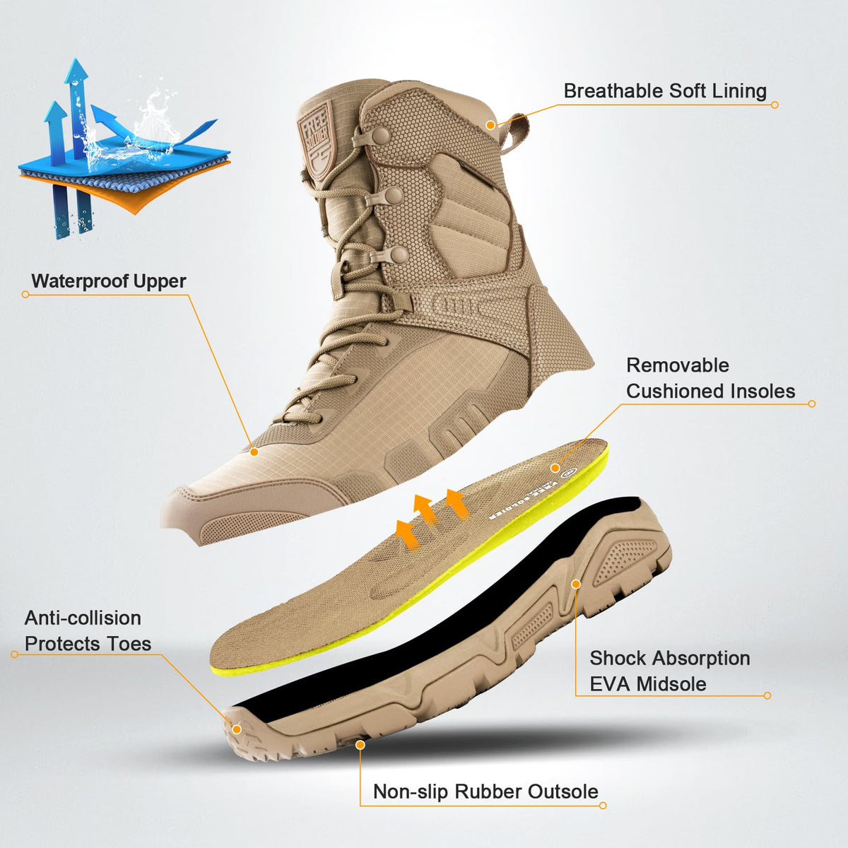Men's Waterproof Tactical Work Boots H8447