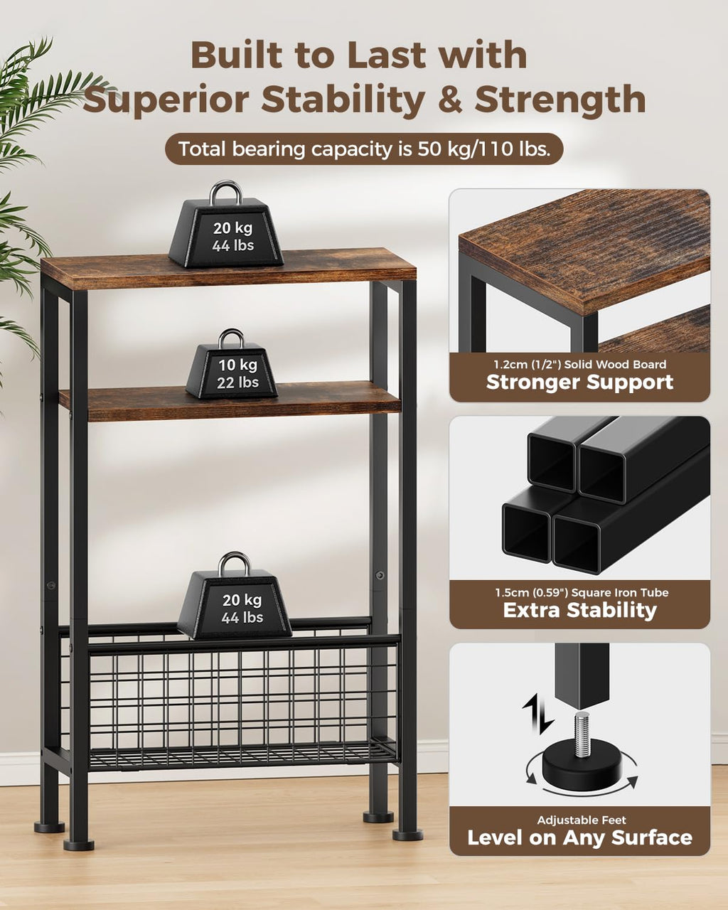 Narrow 3-Tier Wooden Side Table J929279